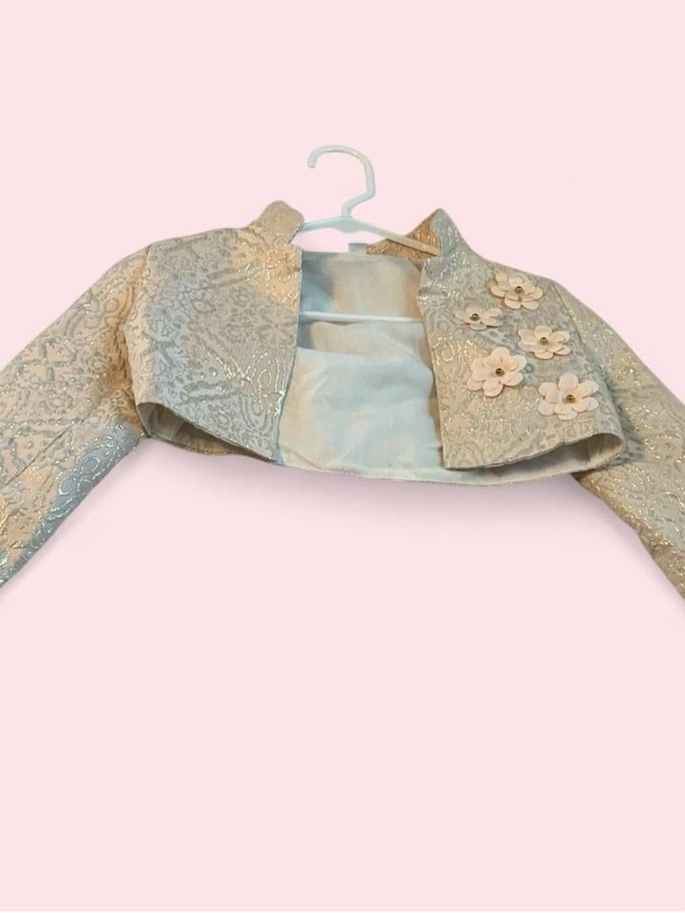 Girls Embroidered Floral Bolero Jacket - Light Gold